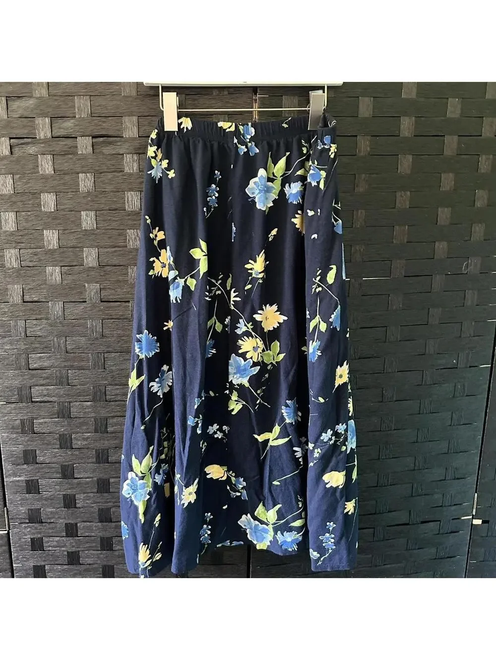 Nikki Brand Floral Midi Skirt - Navy Blue with Yellow & Blue Flowers - Size XL